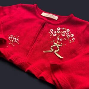 Vintage American Princess 12mo Ruffle Sweater Floral Embroidery